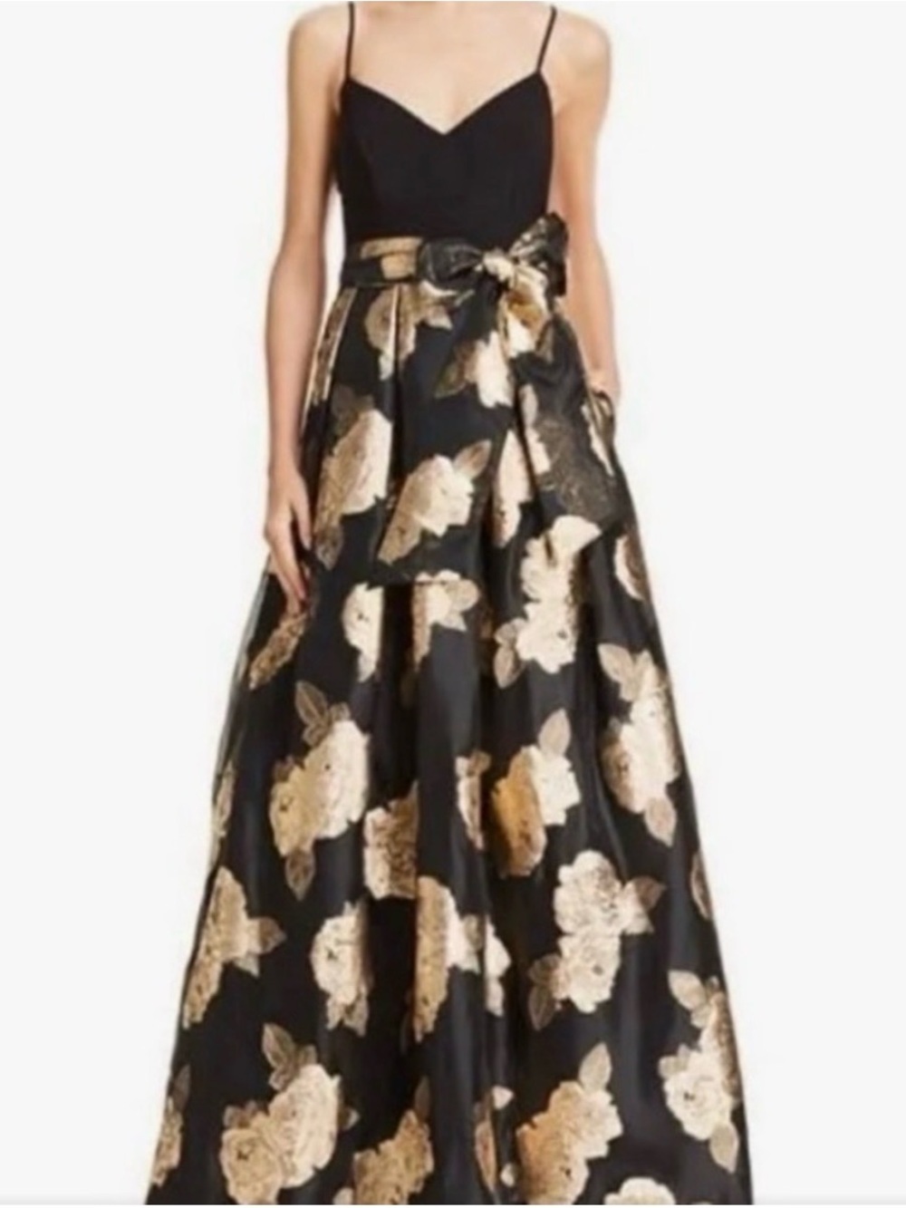Eliza J Black Maxi Skirt with Gold Floral Jacquard